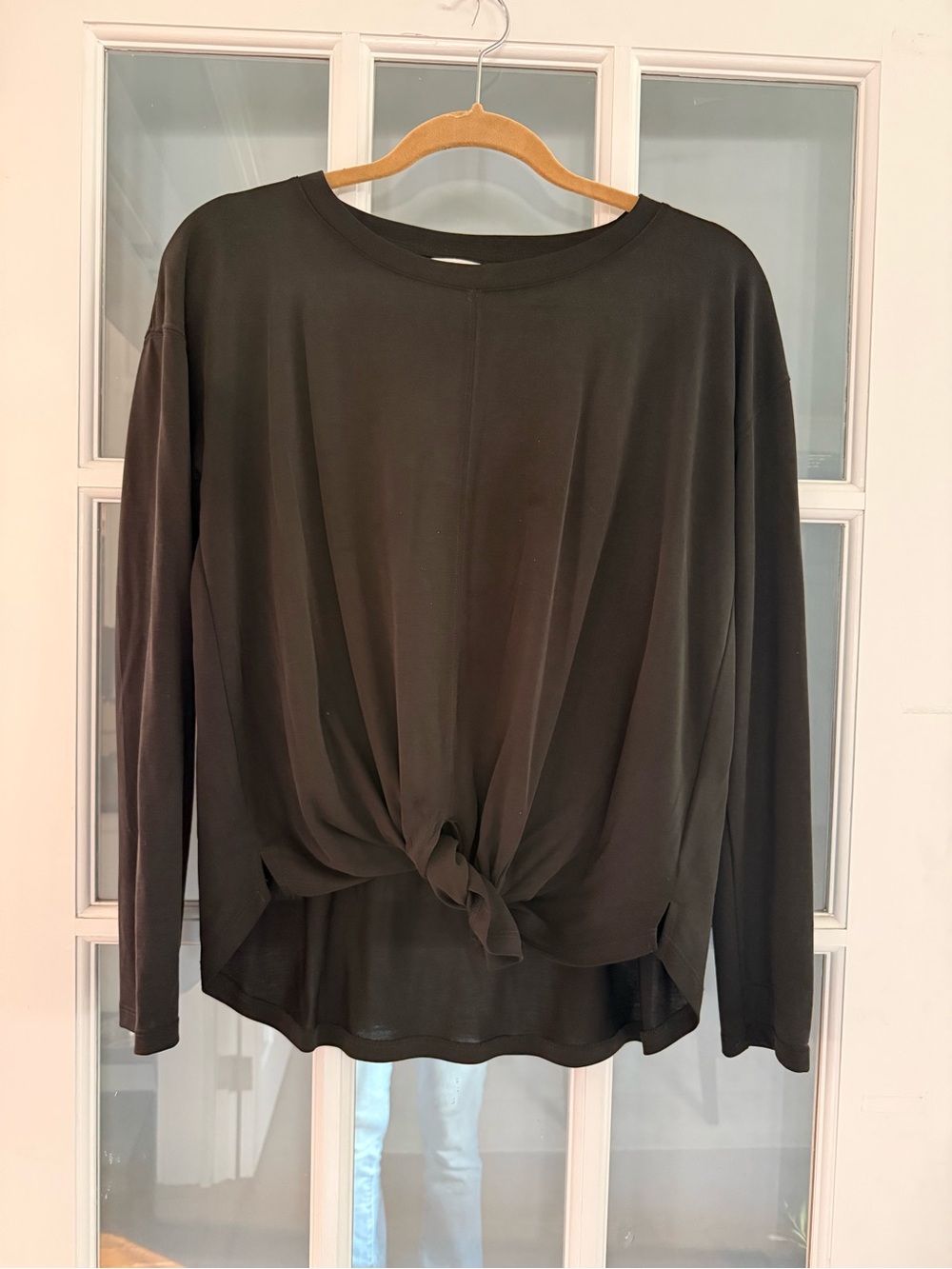 Splendid Womens Black Long Sleeve Knot Front Top